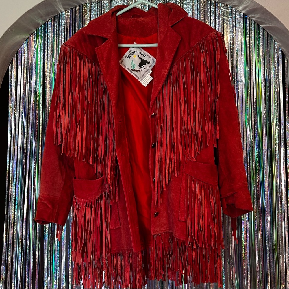 Vintage Red Fringe Desperado Western Cowboy Jacket